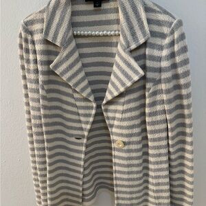 St John Knit Jacket cream and grey stripe size 6